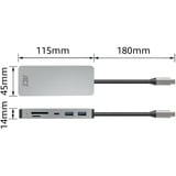 ACT Connectivity USB-C 4K docking station voor 1 HDMI monitor, ethernet, USB-C, USB-A, cardreader en PD pass-through Aluminium