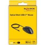 DeLOCK Optical USB Type-C Desktop Mouse – Silent Zwart, 1200 dpi