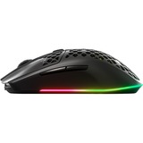 SteelSeries Aerox 3 Wireless Onyx 2022  gaming muis Zwart, 18.000 dpi, RGB leds