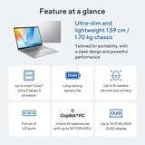 ASUS Vivobook S16 S3607AA-SH016W 16"  Copilot+ laptop Zilver | Ultra 7 355 | Intel Arc Graphics | 32 GB | 1 TB SSD | OLED