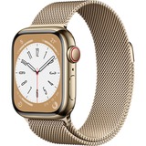 Apple Watch Series 8 smartwatch Goud, 41 mm, Goudkleurig Milanees bandje, Roestvrij staal, GPS + Cellular