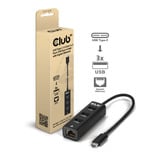 Club 3D USB-C 5 Gbps naar 3 poorten USB Type-A-hub met Gigabit Ethernet adapter Zwart