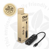 Club 3D USB-C 5 Gbps naar 3 poorten USB Type-A-hub met Gigabit Ethernet adapter Zwart