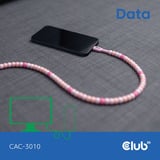 Club 3D USB-C Beaded Cable Pink, 2 meter kabel Roze