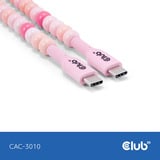 Club 3D USB-C Beaded Cable Pink, 2 meter kabel Roze