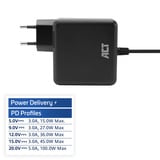 ACT Connectivity USB-C laptoplader 100W met Power Delivery-profielen, 2 meter Zwart
