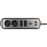 Brennenstuhl Estilo Hoekstekkerdoos 4-voudig stekkerdoos Zwart/roestvrij staal, 2x USB