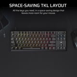 Corsair K70 CORE TKL RGB mechanisch gaming toetsenbord Zwart, US lay-out (QWERTY), Corsair MLX Red v2, 80% (TKL)	, RGB, ABS Double shot, Hot-swap