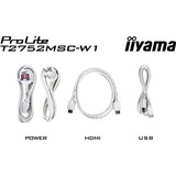 iiyama ProLite T2752MSC-W1 27" touchscreen monitor Wit, Touch, HDMI, DisplayPort, USB, Audio 