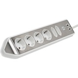 Brennenstuhl Estilo hoekstopcontact 4-voudig met USB-oplaadfunctie 6-voudige stekkerdoos met usb Wit/roestvrij staal, 6x stekker, 2x USB-A