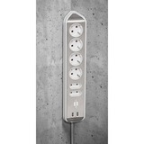 Brennenstuhl Estilo hoekstopcontact 4-voudig met USB-oplaadfunctie 6-voudige stekkerdoos met usb Wit/roestvrij staal, 6x stekker, 2x USB-A