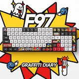 Iqunix F97 Graffiti Diary Wireless Mechanical Keyboard, gaming toetsenbord Zwart/wit, US lay-out, Cherry MX Red, RGB leds, 96%, Hot-swappable, PBT, 2.4GHz | Bluetooth 5.1 | USB-C