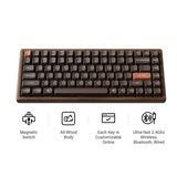 Keychron K2HE All-Wood Special Edition, toetsenbord Houtkleur, US lay-out, Gateron Double-Rail Magnetic Nebula, Gateron Double-Rail Magnetic, 75%, OSA PBT double-shot, hot swap, Bluetooth 5.2 | USB-C