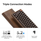 Keychron K2HE All-Wood Special Edition, toetsenbord Houtkleur, US lay-out, Gateron Double-Rail Magnetic Nebula, Gateron Double-Rail Magnetic, 75%, OSA PBT double-shot, hot swap, Bluetooth 5.2 | USB-C