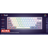 Trust GXT 873 Acira Draadloos mechanisch RGB toetsenbord Wit, US lay-out (QWERTY), Outemu Red, 60%, 2.4 GHz | 2x Bluetooth | USB