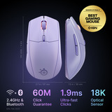 SteelSeries Rival 3 Wireless Gen 2 gaming muis Lavendel, 18.000 dpi, RGB, 2.4GHz / Bluetooth 5.0