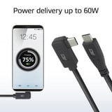 ACT Connectivity USB 3.2 USB-C (recht) naar USB-C (links/rechts haaks) kabel Zwart, 10 Gbit/s, 60W, 0,5 meter