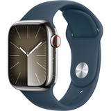Apple Watch Series 9 smartwatch Zilver/donkerblauw, Roestvrij staal, 41 mm, Sportbandje (M/L), GPS + Cellular