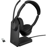 Jabra Evolve2 55, Incl. oplaadstandaard on-ear headset Zwart, Stereo, Microsoft Teams, USB-A, Link380a