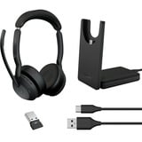 Jabra Evolve2 55, Incl. oplaadstandaard on-ear headset Zwart, Stereo, Microsoft Teams, USB-A, Link380a