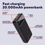 Trust Avala Snelle PD-powerbank, 20.000 mAh Zwart, USB-C