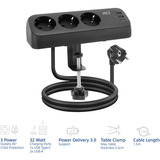ACT Connectivity Stekkerdoos met 3 type-F stopcontacten stekkerdoos Zwart, 30W Power Delivery, USB Type-C/A poorten