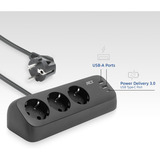 ACT Connectivity Stekkerdoos met 3 type-F stopcontacten stekkerdoos Zwart, 30W Power Delivery, USB Type-C/A poorten