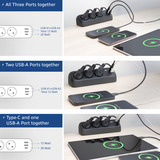 ACT Connectivity Stekkerdoos met 3 type-F stopcontacten stekkerdoos Zwart, 30W Power Delivery, USB Type-C/A poorten