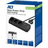 ACT Connectivity Stekkerdoos met 3 type-F stopcontacten stekkerdoos Zwart, 30W Power Delivery, USB Type-C/A poorten