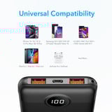 VEGER L10S 10000 mAh powerbank met digitaal display Zwart, PD 20W, QC 3.0, 2A, USB-A, USB-C, Micro-USB