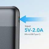 VEGER L10S 10000 mAh powerbank met digitaal display Zwart, PD 20W, QC 3.0, 2A, USB-A, USB-C, Micro-USB