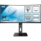 AOC CU34P2A 34" Curved UltraWide monitor Zwart, 2x HDMI, 1x DisplayPort, 4x USB-A 3.2 (5 Gbit/s)