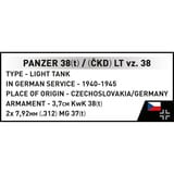 COBI Historical Collection - Panzer 38(t) / (ČKD) LT vz.38 Constructiespeelgoed Schaal 1:28