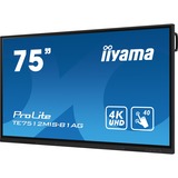 iiyama Prolite TE7512MIS-B1AG 74.5" 4K Ultra HD Public Display Zwart, 4K UHD, Touch, WiFi, VGA, HDMI, USB-C, LAN, Audio