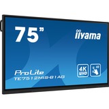 iiyama Prolite TE7512MIS-B1AG 75" 4K Ultra HD Public Display Zwart, 4K UHD, Touch, WiFi, VGA, HDMI, USB-C, LAN, Audio