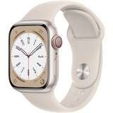 Apple Watch Series 8 smartwatch Wit, 41 mm, Sterrenlicht sportbandje, Aluminium, GPS + Cellular