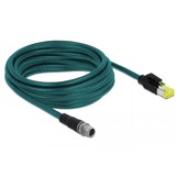 DeLOCK Netwerk kabel M12 8 pin X-coded > RJ45 Hirose plug PUR (TPU) Blauw, 5 meter
