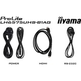 iiyama Prolite LH6575UHS-B1AG 64.5" 4K UHD monitor Zwart, HDMI, DisplayPort, RJ45 (LAN), Audio, USB, Android