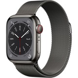 Apple Watch Series 8 smartwatch Grijs, 41 mm, Grafietkleurig Milanees bandje, Roestvrij staal, GPS + Cellular