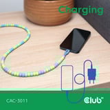 Club 3D USB-C Beaded Cable Blue, 2 meter kabel Roze
