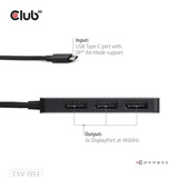 Club 3D USB-C naar 3x DisplayPort hub Zwart