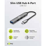 goobay Slanke USB-hub met 4 poorten, USB-C naar USB-C/USB-A, 5 Gbit/s Lichtgrijs