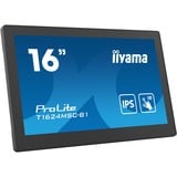 iiyama ProLite T1624MSC-B1 15.6" touchscreen monitor Zwart, Touch, HDMI, Audio, USB