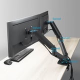 ACT Connectivity Monitorarm met gasveer, 2 monitoren tot 35 inch Zwart, ACT Essentials, Kantelen, Roteren, Zwenken