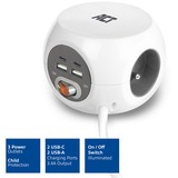 ACT Connectivity Vierkante stekkerdoos (PDU) met 3 sockets type E, USB-C/USB-A poorten, 1,5m Wit