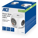 ACT Connectivity Vierkante stekkerdoos (PDU) met 3 sockets type E, USB-C/USB-A poorten, 1,5m Wit