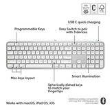 Logitech MX Keys S for Mac toetsenbord Lichtgrijs, US-International lay-out (QWERTY), 100%, Bluetooth Low Energy