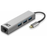 ACT Connectivity 3-Poorts USB-C 3.2 (USB 3.0) Hub met Gigabit ethernet poort usb-hub Grijs