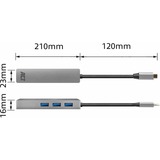 ACT Connectivity 3-Poorts USB-C 3.2 (USB 3.0) Hub met Gigabit ethernet poort usb-hub Grijs