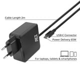 ACT Connectivity USB-C laptoplader 65W met Power Delivery-profielen, 2 meter Zwart